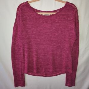 Aero Fine Knit Floral Lace Wide Neck Doleman Sleeve Sweater